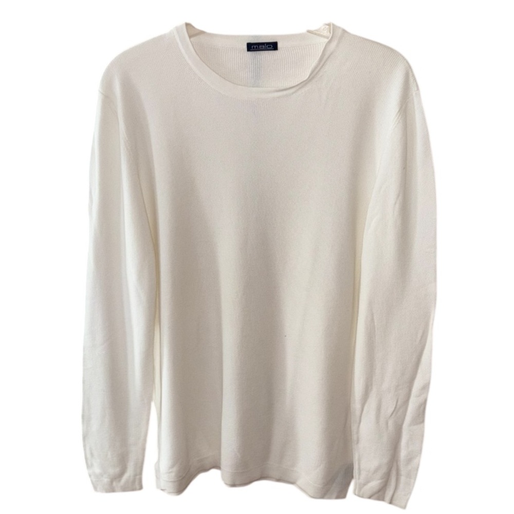 Men’s MALO White Cotton Knit Long
Sleeve Crewneck T-Shirt